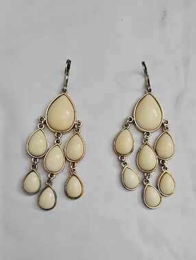 Cream Teardrop Chandelier Earrings - Unbranded